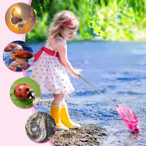 Vista 6 de KISEER Red de pesca telescópica colorida para niños, red de mariposa para atrapar insectos, insectos, juguetes de playa para niños al aire libre