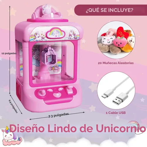 Vista 7 de Marlrin Máquina de Garra para Niños, Mini Máquina Expendedora Juguetes de Unicornio para Niñas, Agarrador de Dulces Dispensador de Premios