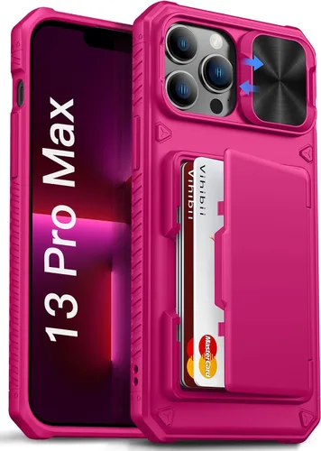 Vista 54 de Vihibii Funda para iPhone 13 Pro Max/iPhone 12 Pro Max con tarjetero (4 tarjetas) [bloqueo RFID] y cubierta de cámara deslizante, protección contra