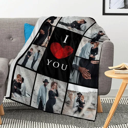 Vista 7 de Manta personalizada regalo conmemorativo con collage de texto fotográfico: fabricada en Estados Unidos, 10 fotos, manta personalizada con mis