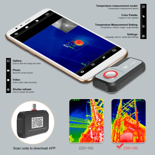 Vista 6 de Cámara térmica 256X192 IR Resolución HT-203U Cámara de imágenes térmicas para teléfono Android - Plano focal infrarrojo no enfriado de óxido