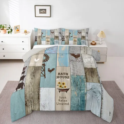 Vista 15 de Erosebridal Juego de edredón rústico de colibrí, juego de ropa de cama de molino de viento rústico para niños, adolescentes y adultos, relleno