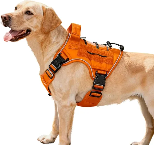 Vista 10 de Arnés táctico para perros grandes, chaleco reflectante ajustable sin tirones con sistema Molle, control de grado militar K9 para entrenamiento