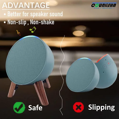 Vista 6 de Soporte de madera real para altavoz Echo Pop, soporte para accesorios de trípode, nogal