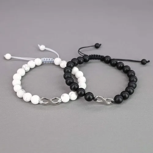 Vista 4 de COAI Infinity His and Hers Stone Matching - Pulseras para parejas Piedra ónix y turquesa africana