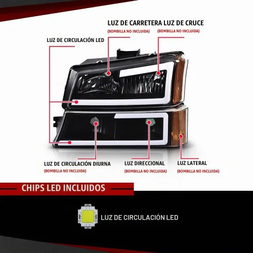 Vista 9 de CHEDA Conjunto de faros, lente transparente carcasa negra ámbar reflector
