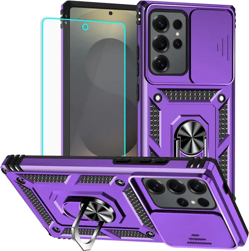 Vista 15 de HNHYGETE Funda para Samsung A13 5G, Galaxy A13 5G con protector de pantalla, soporte giratorio de grado militar de 360° (resistente), fundas Negro