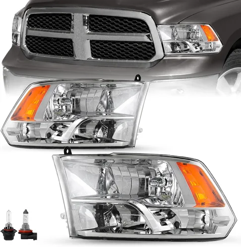 Vista 10 de SOCKIR Juego de faros delanteros para camioneta compatible con Dodge Ram 1500 2009-2018/Dodge Ram 2500 3500 2010-2018 OE Reemplazo de faros Carcasa