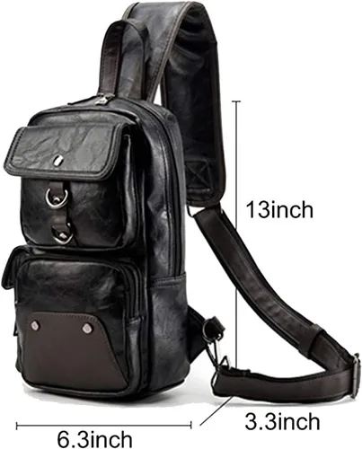 Vista 2 de QICHUANG - Bolso bandolera de piel sintética para hombre, bolso cruzado casual para viajes, senderismo, regalo para hombres