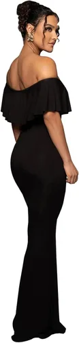Vista 3 de shengfan Vestido largo sexy de fiesta con volantes y hombros descubiertos para mujer, estilo casual, elegante, vestido de noche, vestido largo formal