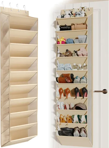 Vista 14 de Mefirt - Zapatero sobre la puerta para armario para más de 18 pares, organizador de zapatos de puerta con grandes bolsillos transpirables, zapatero