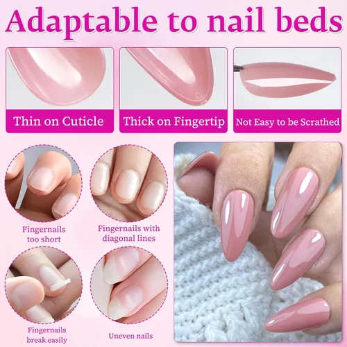 Vista 6 de 240 uñas postizas de color rosa gelatina, uñas postizas medianas con Rosado jalea