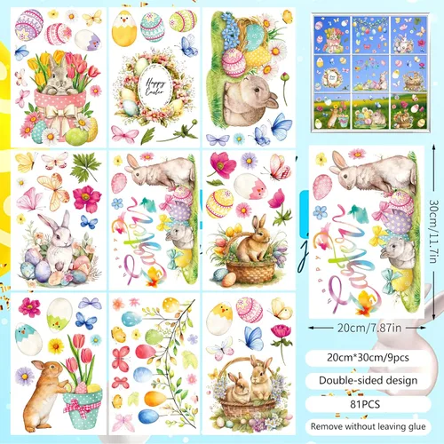 Vista 4 de 81 calcomanías de Pascua para ventana, calcomanías de Pascua para ventanas de vidrio, calcomanías de conejo de Pascua para ventanas, calcomanías