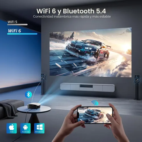 Vista 8 de GooDee Mini proyector inteligente AI con WiFi y Bluetooth - Soporte FHD 4K, compatible con Netflix/YouTube, enfoque automático y Keystone, proyector