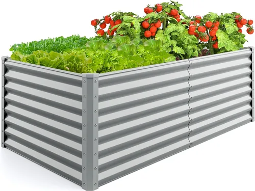 Vista 12 de Giantex Cama de jardín elevada, maceta elevada de madera con forro protector y orificio de drenaje, maceta elevada para plantar verduras, flores