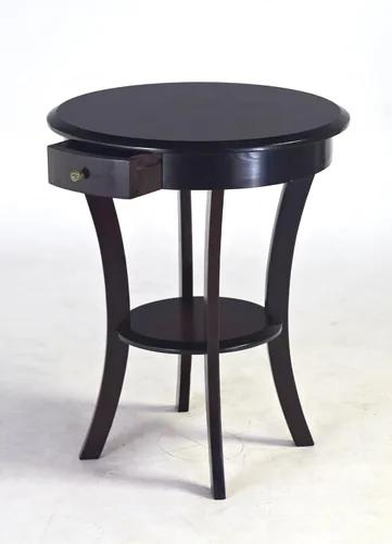 Vista 3 de Frenchi Furniture Mesa redonda de madera con cajón y estante, color espresso