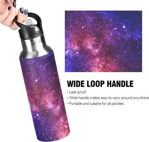 Vista 4 de xigua Botella de agua colorida y hermosa galaxia de acero inoxidable de 20.3 fl oz, a prueba de fugas, adecuada para gimnasio, escuela, niños