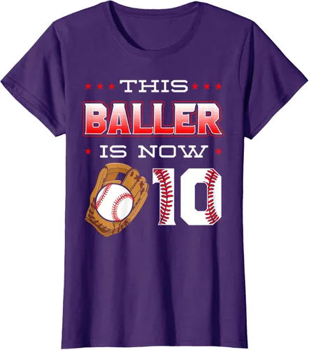 Vista 12 de This Baller Is Now 10 - Camiseta de béisbol para fiesta temática de cumpleaños número 10, Negro
