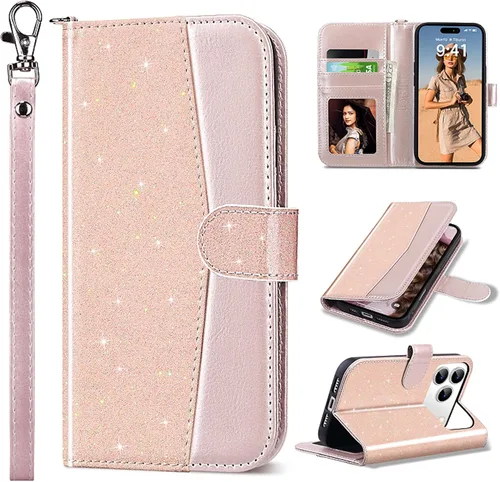 Vista 12 de ULAK Funda tipo billetera compatible con iPhone 15 para mujeres, funda tipo cartera con estampado floral de piel PU premium con porta tarjetas