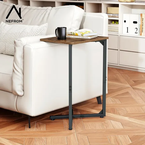 Vista 4 de NEFROM ET-X-BRW1 - Mesa auxiliar en forma de C, mesa auxiliar para sofá y TV para sala de estar, dormitorio, mesita de noche