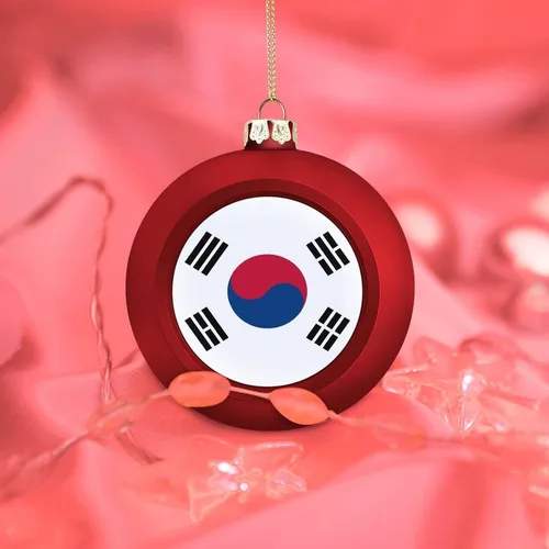 Vista 7 de Adorno de bola de Navidad de Corea del Sur, bandera de las naciones, adorno de bola de bandera de Corea del Sur, recuerdo colgante para Navidad