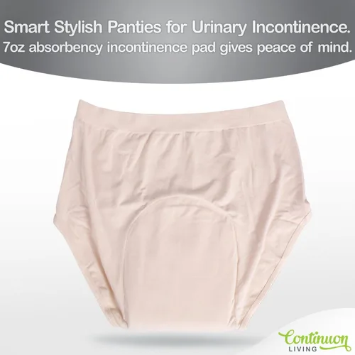 Vista 2 de Ropa interior de incontinencia para mujer con banda alta (beige) con almohadilla de carbón de bambú blanco superabsorbente (14 onzas), beige