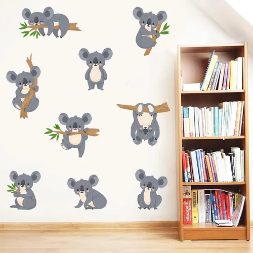 Vista 6 de Calcomanías de pared de ramas de árbol y koala para niños, calcomanías de pared para niños, decoración de pared para dormitorio de bebé, sala