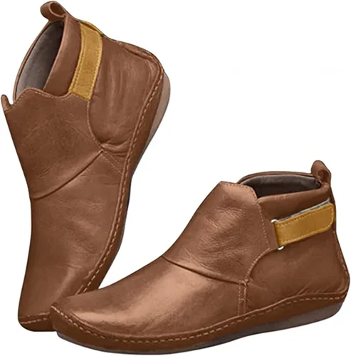 Vista 25 de Ladmiple Botas de tobillo para mujer, sin tacón, casual, con cremallera lateral, botas cortas vaqueras occidentales, zapatos para caminar