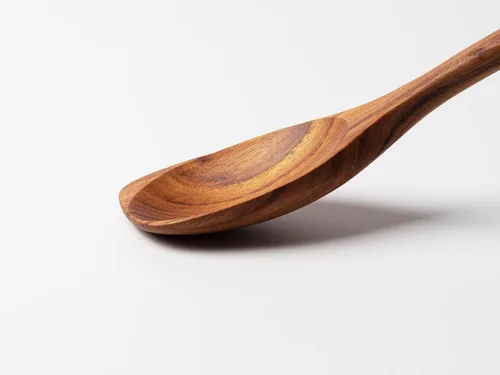 Vista 3 de Cuchara de esquina de madera de mango largo de teca, 13.2 pulgadas, apta para teflón, utensilio de teca natural para utensilios de cocina