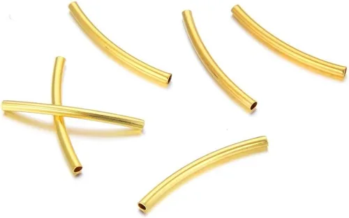 Vista 3 de 20 cuentas de tubo de fideos curvadas resistentes al deslustre de Adabele de 0.98 pulgadas de largo, espaciador chapado en oro amarillo de 18
