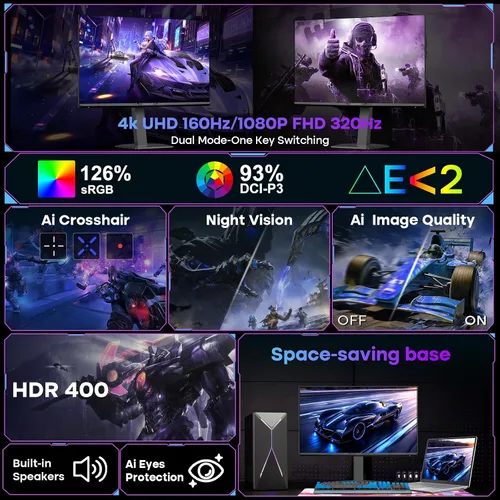 Vista 44 de Amzfast - Monitor de juegos de 24 pulgadas 180Hz 200Hz FHD 1080p, monitor de computadora, sincronización adaptativa de 1 ms, 3000:1, pantalla HDR