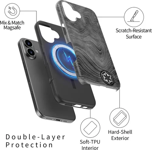 Vista 2 de DorisMax Funda para iPhone 16 Plus - Carga inalámbrica - Linda flor Ondas negras abstractas