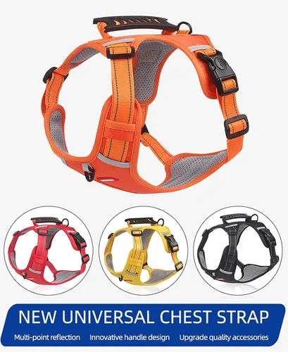 Vista 13 de Arnés para perros medianos y grandes, chaleco de servicio antitirones con asa, collar para perros pequeños y grandes, con cuello y pecho ajustables