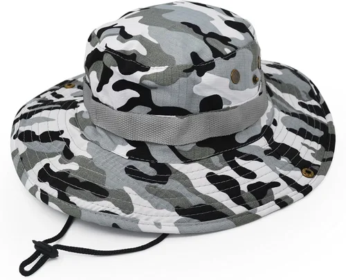 Vista 4 de Sombrero de protección solar de ala ancha para exteriores clásico estilo militar de combate de EE UU gorra de sol para pesca caza campamento