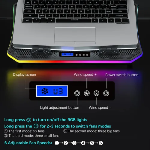 Vista 5 de TopMate C12 Laptop Cooling Pad RGB Gaming Notebook Cooler para uso de Azul hielo