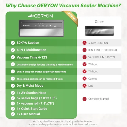 Vista 5 de [Usado] GERYON Sellador al vacío, máquina selladora al vacío para almacenamiento de alimentos con bolsas selladoras y rollo, sellador automático