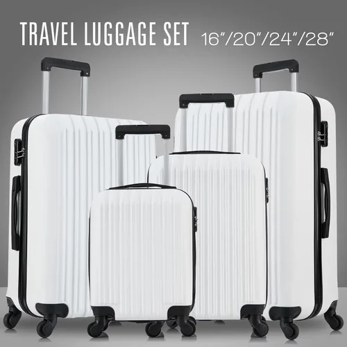 Vista 9 de 4 piezas equipaje conjuntos ligero ABS durable maleta Spinner ruedas Hardshell viaje maletas, Blanco leche, Equipaje ligero e impermeable con rueda