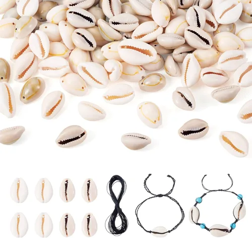 Vista 8 de Cheriswelry 100 cuentas de concha para hacer pulseras, conchas de cauri, cuentas espaciadoras de verano, playa, cuentas ovaladas para hacer