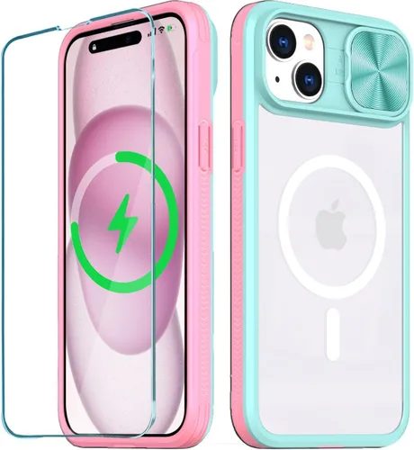 Vista 19 de Funda MagSafe transparente de titanio compatible con iPhone 15 Pro con cubierta deslizante para cámara, imanes fuertes, antiamarilleo, a prueba