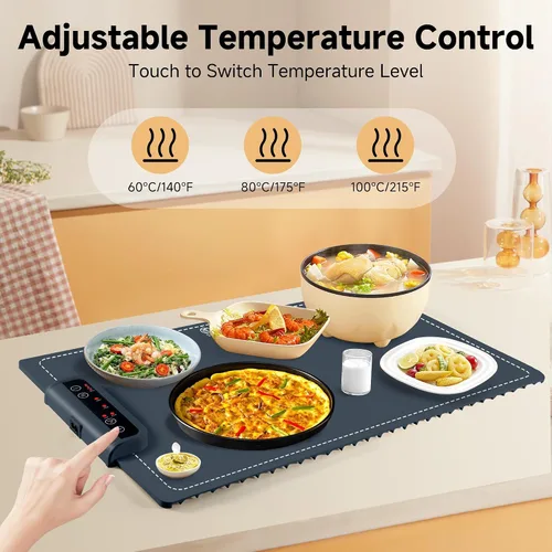 Vista 8 de Tapete Calentador de Alimentos - Tapete Calentador Plegable para Alimentos con Control de Temperatura Ajustable, Modos de Tiempo, Función