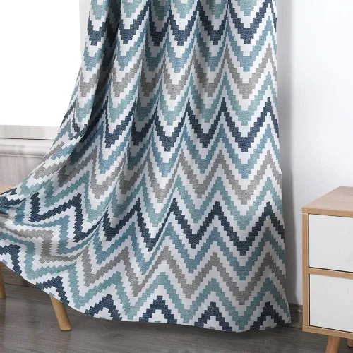 Vista 5 de Autumn Dream Cortinas opacas con ojales en la parte superior de Chevron Bohemia para sala de estar, 52 x 63 pulgadas, azul, 1 panel