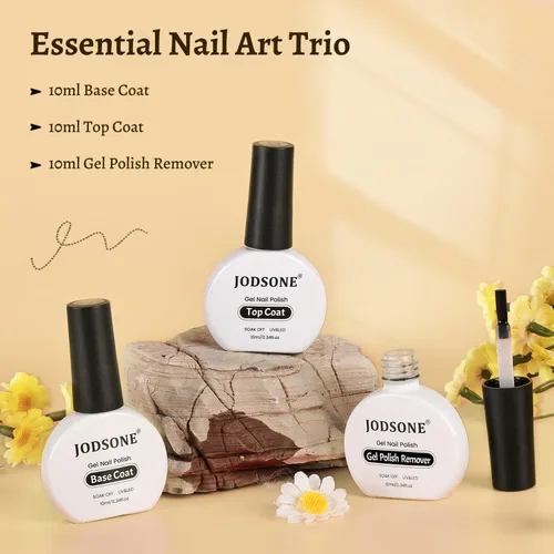Vista 9 de JODSONE Juego de 3 piezas de 10 ml de capa superior y base de esmalte de uñas con removedor de gel; removedor de uñas de gel para remoción rápida