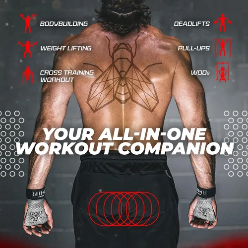 Vista 4 de JerkFit Puños de gimnasia veganos de 2 dedos para protección de manos de entrenamiento cruzado, agarres de mano para barras de gimnasia, protectores