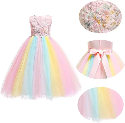 Vista 42 de Vestido de tul de unicornio arcoíris para niñas, vestido de princesa para cumpleaños, Halloween, Navidad, concurso de baile, fiesta de baile