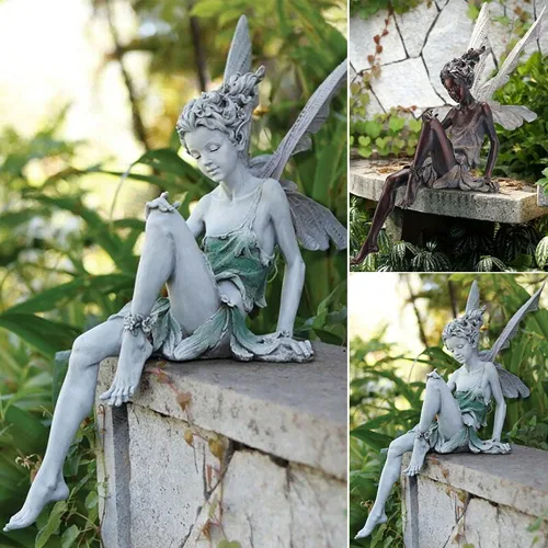 Vista 2 de Estatua de ángel para exteriores, 9 pulgadas, resina marrón, artesanía de ángel para el hogar, mesa, césped, patio, porche, patio, Navidad, regalos