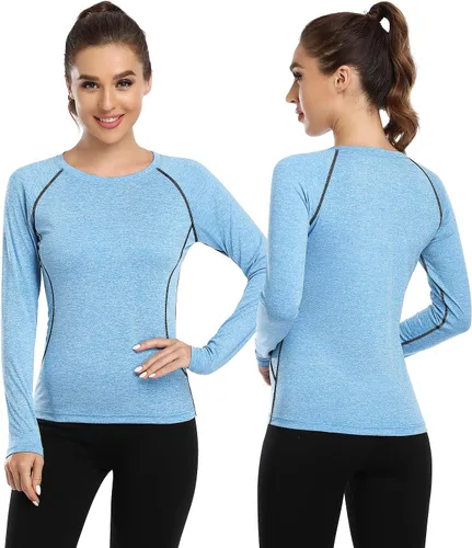 Vista 3 de Camiseta de manga larga para mujer que absorbe la humedad, camiseta de entrenamiento de manga larga para mujer, ajuste seco, yoga, atletismo