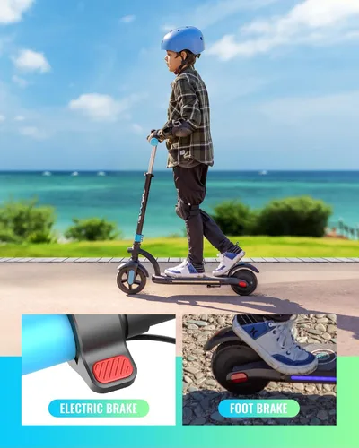 Vista 4 de Gyroor H40 Kids Electric Scooter, 180W Motor, Up to 10 MPH, LED Display & Colorful Lights, Adjustable Height, for Boys & Girls Ages 8-12, Great Azul