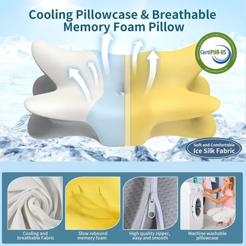 Vista 6 de Almohada cervical para aliviar el dolor de cuello y hombros, almohada ergonómica para el cuello para dormir, almohada de espuma viscoelástica