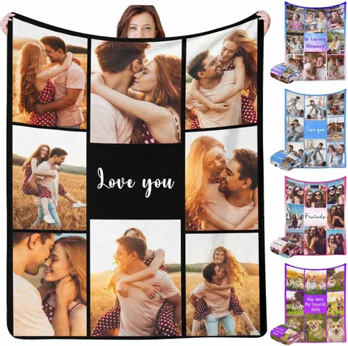 Vista 13 de InterestPrint Manta personalizada con texto fotográfico, 9 fotos, Best Dog Ever - Manta personalizada de franela polar para cumpleaños familiar, se
