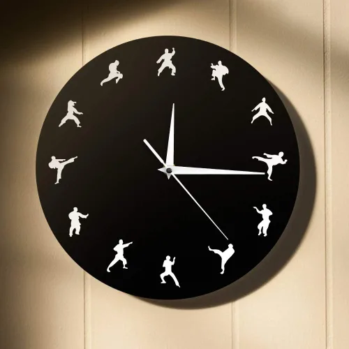Vista 7 de The Geeky Days Taekwondo Karate Arts Reloj de pared moderno silencioso sin tictac decoración de pared deportes de lucha Kung Fu exclusivo reloj